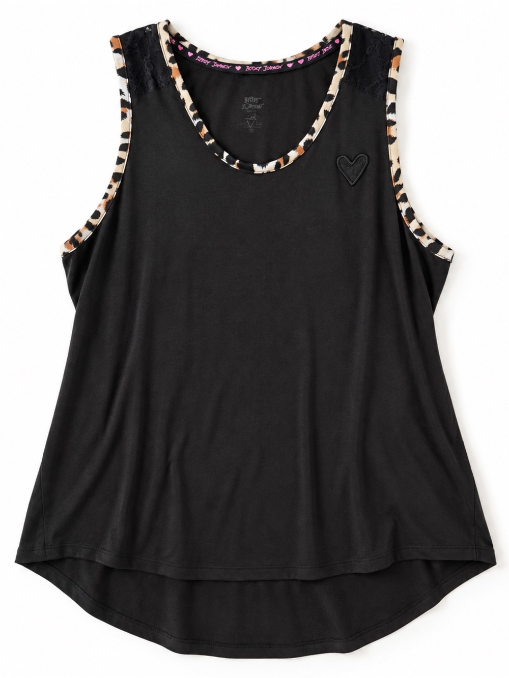 Betsey Johnson Black Leopard Trim Heart Tank Top M